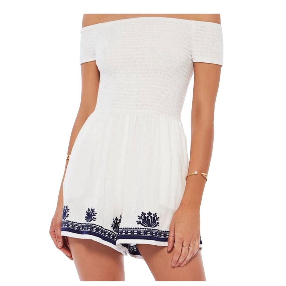 L*Space Spring Fling Embroidered Romper cover up gauze size XS white